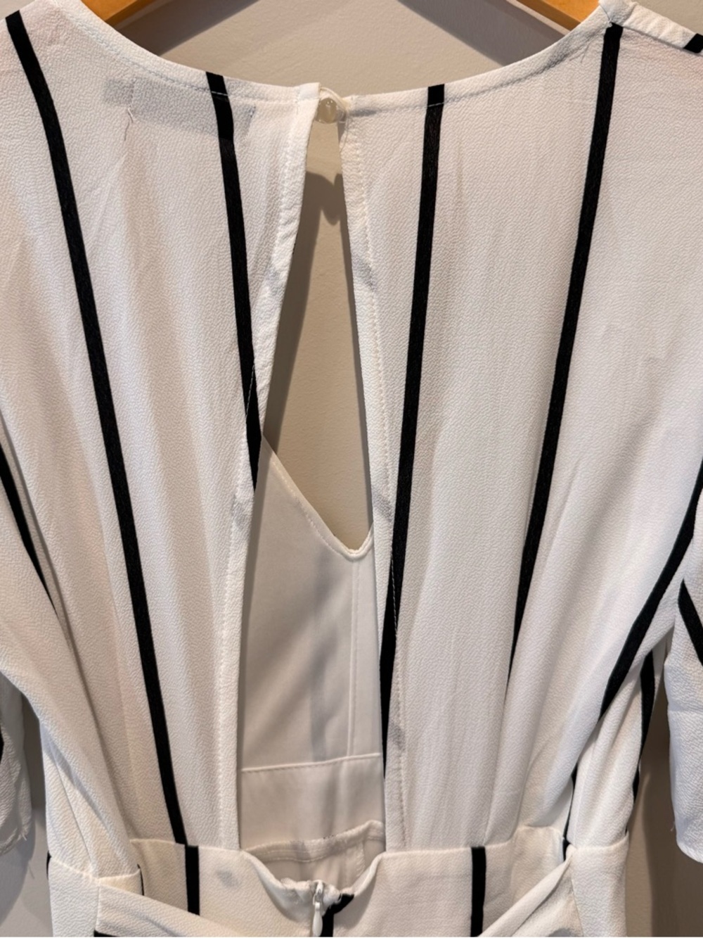 Crystal Doll White & Black Striped Walkthrough Romper - Picture 9 of 10